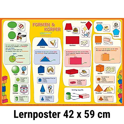 mindmemo Lernposter - Formen & Körper - Das Geometrie Poster Grundschule spielend Mathe lernen mit Bildern für Kinder Lernhilfe Poster DIN A2 42 x 59 ... Lernhilfe - DinA2 PremiumEdition